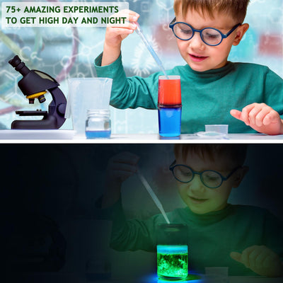 Greek Science 75+ Experimente für Kinder, Glühen im Dunkeln Experimentierkasten mit leuchtenden Reagenzglas, leuchtende Wellen, Bouncy Balls, Weihnachten Geburtstag Geschenk für Mädchen und Jungen