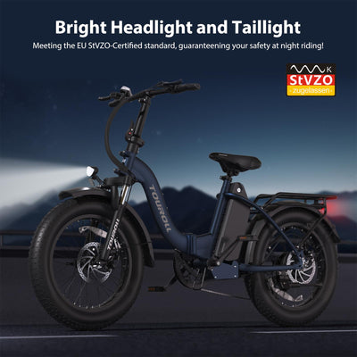 Touroll Klapprad E Bike, 20 * 4 Zoll Elektrofahrräder mit 48v 15Ah Akku, 25km/h, Reichweite bis zu 120-150km, 250W 55N.M Motor E-Bike mit 7-Gang, LCD-Display, Elektrofahrrad für Herren Damen