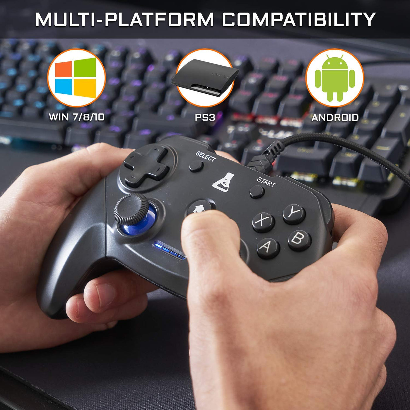 THE G-LAB K-Pad THORIUM - Gaming-Controller PC & PS3 USB mit integrierter Vibration, Gamepad-Game-Controller-Kabel verbunden - Joystick für PC Windows 10-11, PS3 (Mit Kabel)