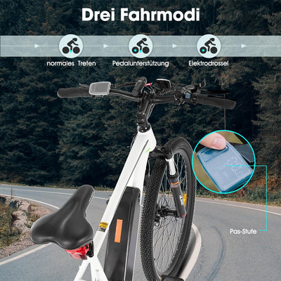 Hiland 26 Zoll Elektrofahrrad, 7 Gang 250W Motor E-Bike für Männer Frauen, Herren und Damen Elektro-Mountainbike mit Scheibenbremsen, 36V 7.8Ah Akku E-MTB, Weiß