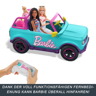 Hot Wheels Ferngesteuertes Auto, Barbie Ferngesteuerter SUV mit Aufklebern, kann 2 Barbie-Puppen Plus Zubehör aufnehmen, individuelle Gestaltung durch aufklebbare Sticker, HTP53