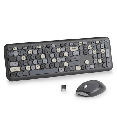 SOLIDEE Buntes kabellose Tastatur und Maus-Kombination,2.4GHz Retro Schreibmaschine Tastatur,104 Tasten in voller mit Ziffernblock,Leise membran Tastatur(Amerikanisch QWERTY)(Black Grey)