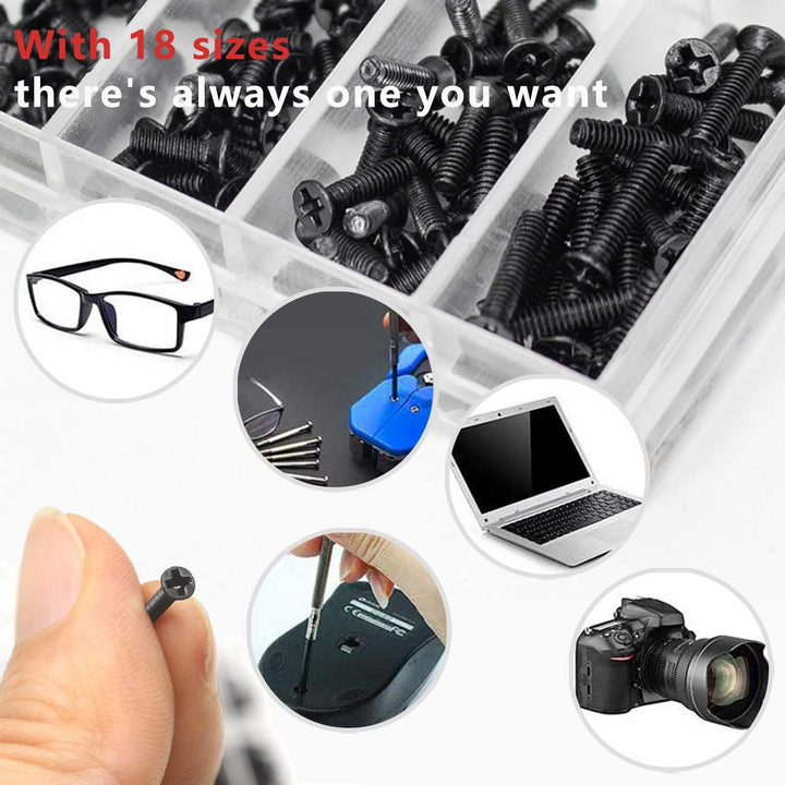 1000-teiliges Mini-Schrauben-Set – M1.2, M1.4, M2 – Mit Schraubendreher, Für Brillen, Uhren, Laptop
