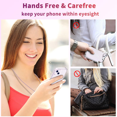 Tikgue Handykette für iPhone 16 Hülle mit Band, Handyhülle mit Kordel zum Umhängen Schutzhülle mit Kette Glitzer Transparent Weich TPU Silikon Bumper - Roségold