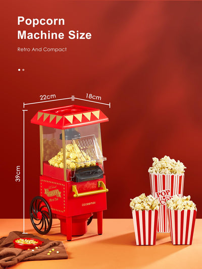 Popcornmaschine Retro, Cozeemax 1200W für Zuhause Popcornmaschine Maker mit Heissluft, Popcorn Machine ohne Fett Fettfrei Ölfrei, Eine-Taste-Operation, Popcorn Popper, Rot