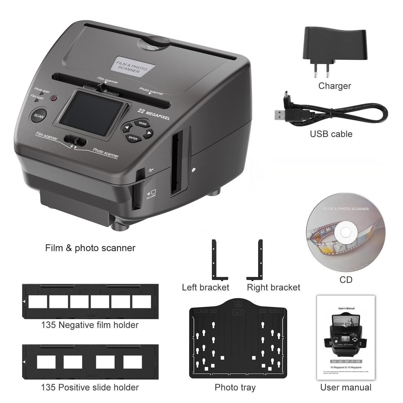DigitPro Film- und Foto-Scanner mit 2,4-Zoll-LCD-Bildschirm, konvertiert 35 mm/135 Dias und Negativ-Film, Foto, Visitenkarte in 22 MP Digitale Bilder, Scanner-Photo-Slides-Negative-Digital