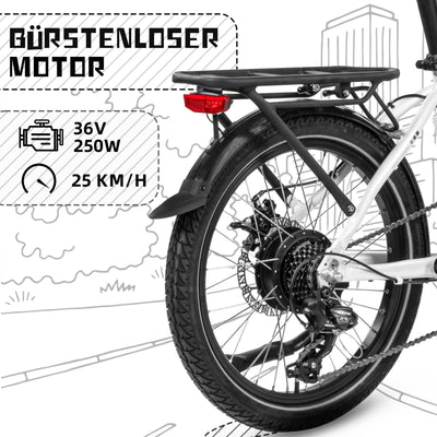 SAXXX E Bike Klapprad 20 Zoll mit 36V 11.4Ah Akku, E Fahrrad Herren mit 7 Gang Kettenschaltung, Elektro Klapprad mit Scheibenbremsen 90KM Lange Range, Elektrofahrrad Pedelec 25 km/h für Herren Damen