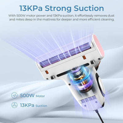 JIGOO J300 Milbensauger mit Staubmilben-Sensor und Intelligente LED-Anzeige, 500W Milbenstaubsauger mit UV-Licht, Ultraschall, Für Allergiker, entfernt 99,9% Allergene von Matratzen, Betten und Sofas