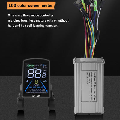 BuyWeek Elektrofahrrad Brushless Motor Controller Kit, 36V 48V 250W 350W 17A 3 Modus Sinuswelle Controller S-100 Farbe LCD Display Meter Kit für Elektroroller E-Bike