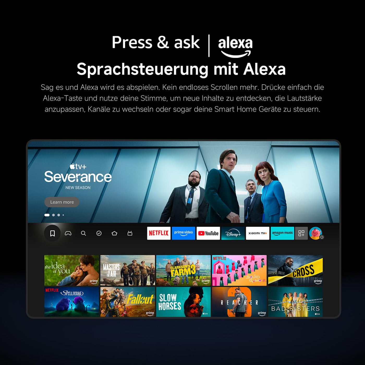 Xiaomi F, 65 Zoll (165 cm), 4K UHD, Smart TV, Fire TV, Triple Tuner DVB-C/S/S2/T/T2,HDR10, MEMC, Game Boost mode 120Hz,Sprachsteuerung mit Alexa,2GB+32GB, Kompatibel mit Apple AirPlay