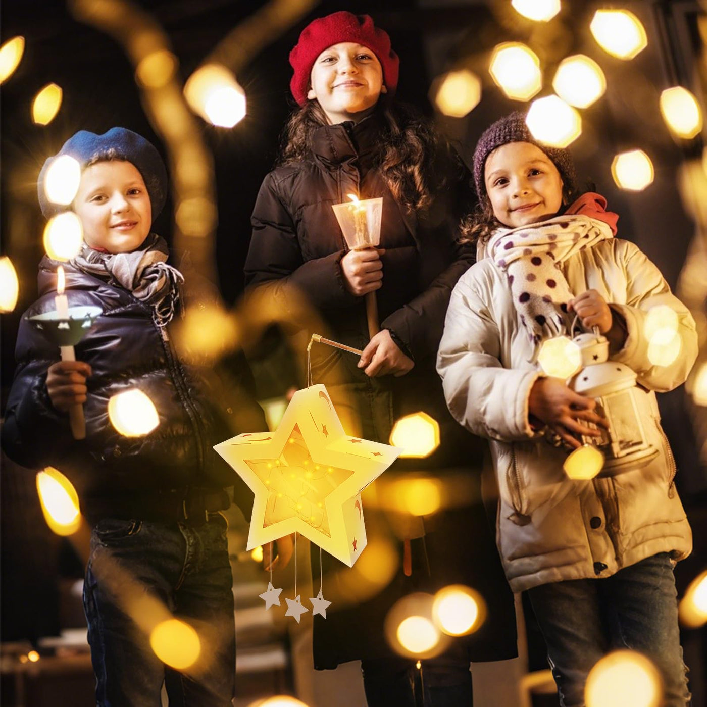 4 Stück Laternen Bastelsets Kinder, Sterne Kreativset Papierlaternen Bastelset, Sterne Laternen zum Basteln Papierlaternen Kreativset für Jungen Mädchen Geschenk Sankt Martin Laternenumzug Weihnachten