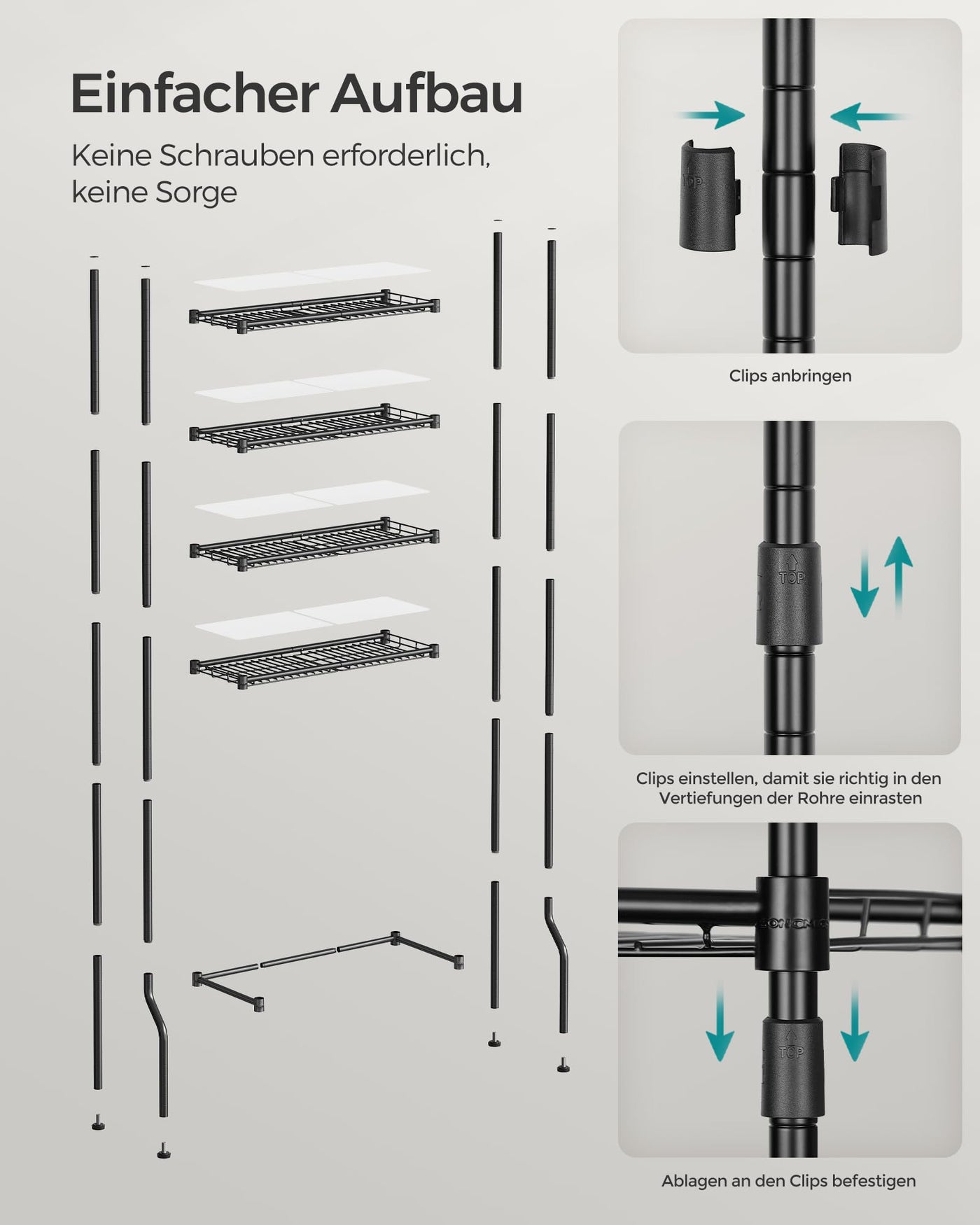 SONGMICS 4-stöckiges Toilettenregal, Badezimmerregal, Waschmaschinenregal, verstellbare Ablagen, mit Haken, Toilettenpapierhalter, platzsparend, 30 x 63 x 176 cm, schwarz BTS013B01