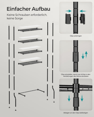 SONGMICS 4-stöckiges Toilettenregal, Badezimmerregal, Waschmaschinenregal, verstellbare Ablagen, mit Haken, Toilettenpapierhalter, platzsparend, 30 x 63 x 176 cm, schwarz BTS013B01