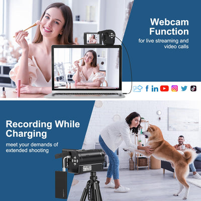 Delmodes Videokamera 2.7K 56MP Camcorder 16X Digitalzoom Vlogging Camera mit LED-Fülllicht für YouTube, 2.8" LCD Bildschirm Camcorder mit 32 GB SD-Karte, 2 Batterien