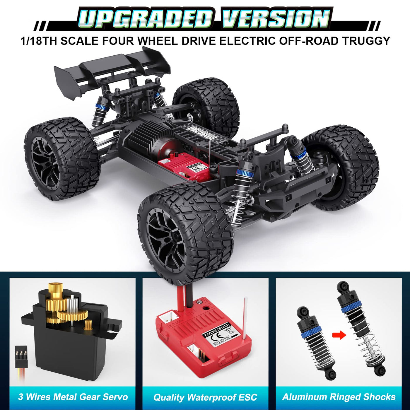 HAIBOXING Ferngesteuertes Auto, 2,4 GHz 1:18 Proportional 4WD 36+ km/h Hobby Offroad Monster RC Truck, wasserdichte RC Truggy RTR Geländegängig Spielzeug