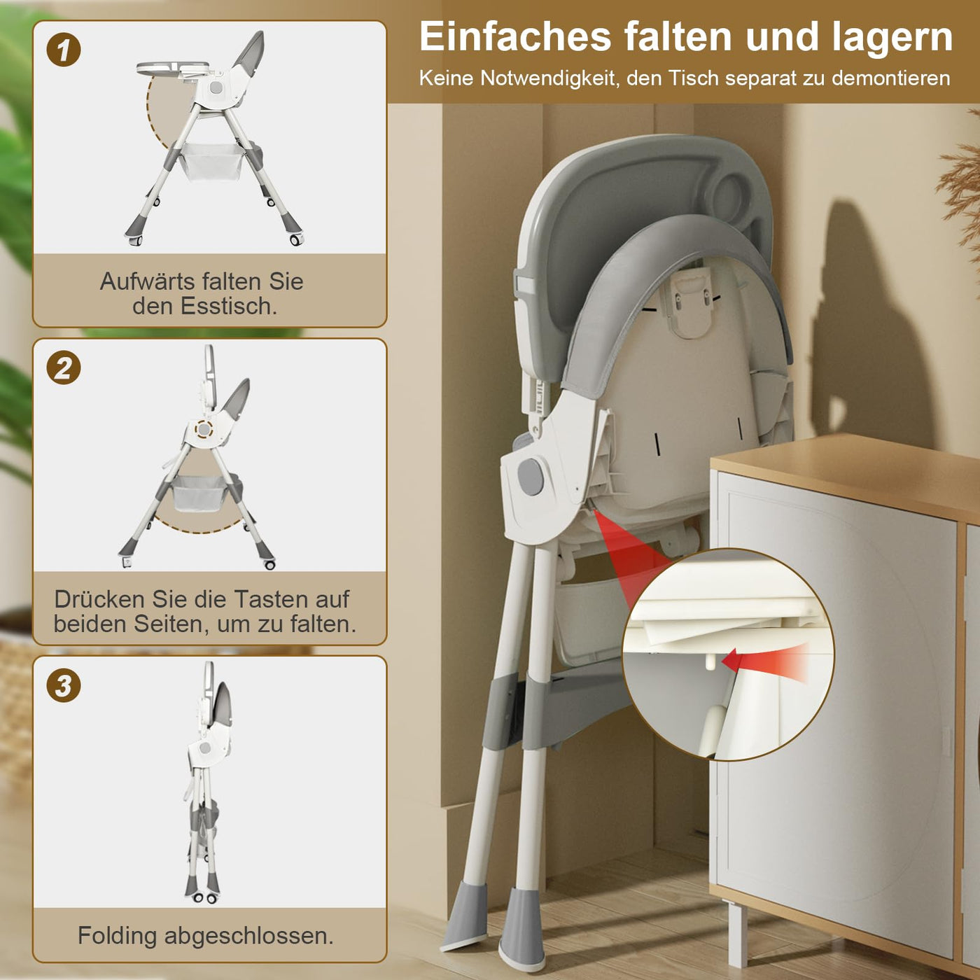 LINELUCK Hochstuhl Baby 6in1 Kinderhochstuhl mit Babyliege und Baby Schaukelstuhl, Verstellbar Klappbar Hochstuhl Baby mit Essbrett und Rollen,Korb, mitwachsend ab 6 Monate bis 6 Jahre Babystuhl