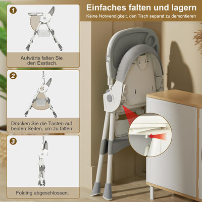 LINELUCK Hochstuhl Baby 6in1 Kinderhochstuhl mit Babyliege und Baby Schaukelstuhl, Verstellbar Klappbar Hochstuhl Baby mit Essbrett und Rollen,Korb, mitwachsend ab 6 Monate bis 6 Jahre Babystuhl