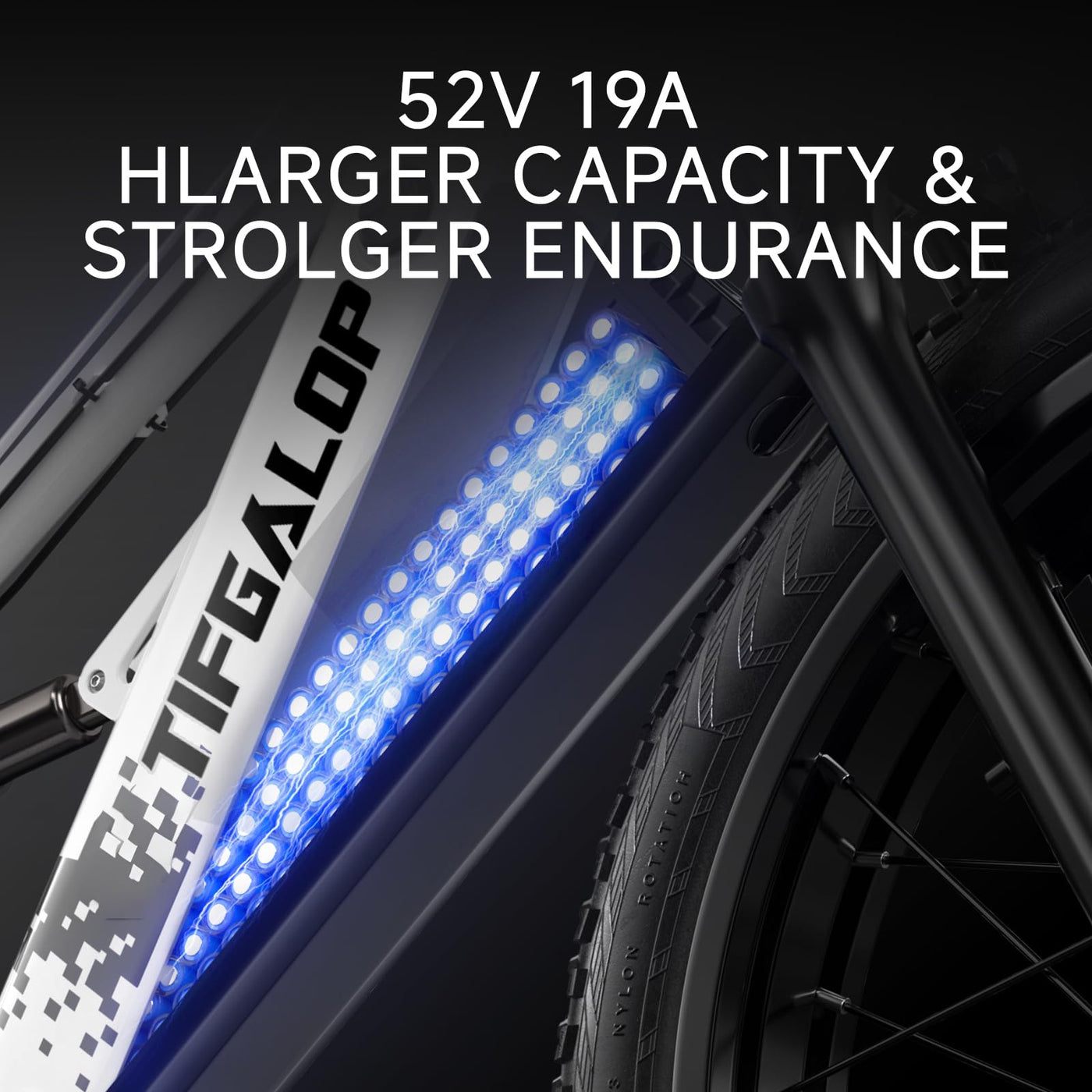Tifgalop 26-Zoll-Offroad-Elektrofahrrad, Unisex für Erwachsene, Vollfederung, 7 Gänge, 52 V 19 Ah Lithiumbatterie, Reichweite bis zu 45-90 km