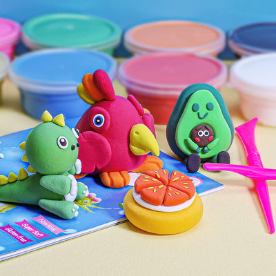 Modelliermasse Lufttrocknend - iFergoo 24 Farben Knete Lufttrocknend für Kinder, Geschenk für Jungen und Mädchen im Alter von 3-12 Jahren (Rosa und lilafarbene Box)