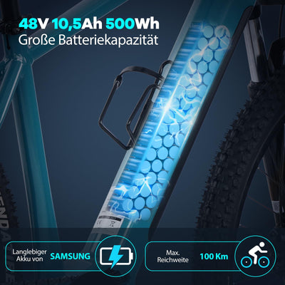 Highphoria Elektrofahrrad Erwachsene 27.5 Zoll, 250W 25 km/h E-Bike mit Batterie, Starker Motor, Kettenschaltung, E-Mountainbike mit Hydraulische Federgabel Pedelec(Schwarz-Grün)