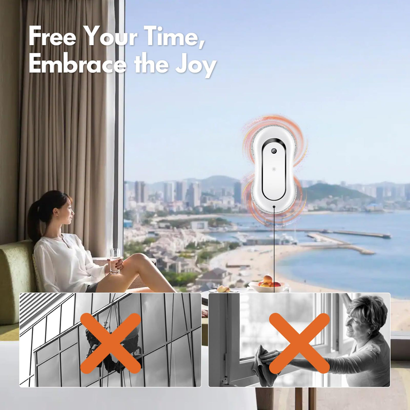 jnerkert Fensterputzroboter mit doppeltem Wasserspray, Dual Side Spray Fensterreinigungsroboter mit 70ml ml Dual Tank, Intelligenter Fenstersauger für Innen/Außen Hochhausfenster