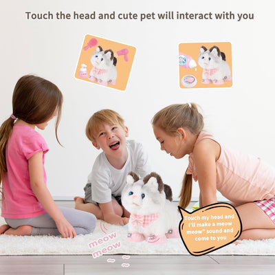 RuiDaXiang Elektronische Walking Plüsch Spielzeug Katze mit Fernbedienung Leine, realistische interaktive Begleiter Haustier Katze mit Zubehör, für 3-6 Jahre Jungen & Mädchen