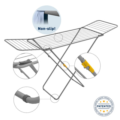 Rörets Wäscheständer Sussi Space Grey – verriegelbare Flügel – Sicherheitssperre – 52x176x96cm – 18 m Trockenfläche - Design und Qualität von Schwedens stärkster Trockenständermarke