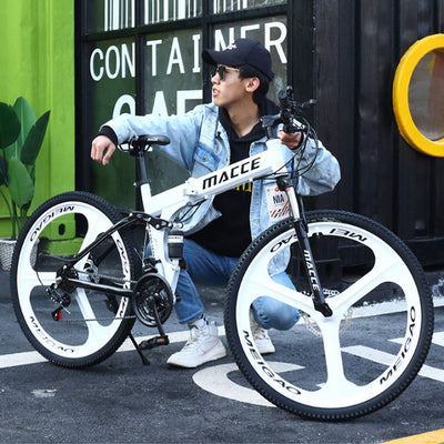 YXYBABA Faltbares Mountainbike 24 Zoll 24 Gang Fahrrad Vollgefedert MTB Schaltung Dual Disc Bremsen Mountainbike Erwachsene Mountainbike 24 Gang Drei Cutter Rad