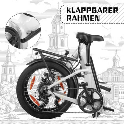 SAXXX E Bike Klapprad 20 Zoll mit 36V 11.4Ah Akku, E Fahrrad Herren mit 7 Gang Kettenschaltung, Elektro Klapprad mit Scheibenbremsen 90KM Lange Range, Elektrofahrrad Pedelec 25 km/h für Herren Damen