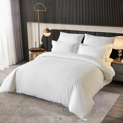 Amolavet Hotel Bettwäsche 135x200 Baumwolle Weiß 2teilig Set Bettwäsche 135x200 Mako Satin Baumwolle Damast Streifen Weiss mit Reißverschluss für Ganzjährig