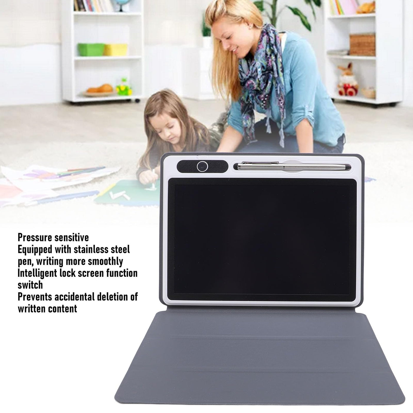 LCD Schreibtablett, Löschbares Zeichnungs Doodle Board mit Smart Lock Screen Funktion, One Touch Seitenlöschung, Tragbares Doodle Board für Lernen und Bildung (Black)