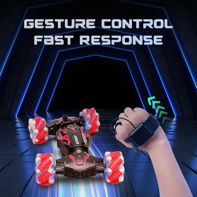 BEZGAR Ferngesteuertes Auto - Autos mit handsteuerung 4WD 2,4 GHz RC Auto für Kinder, Verwandeln Stunt car mit LED Sprühnebel Musik, Geschenk Junge Spielzeug ab 5 6 7 8 Jahre, Rot