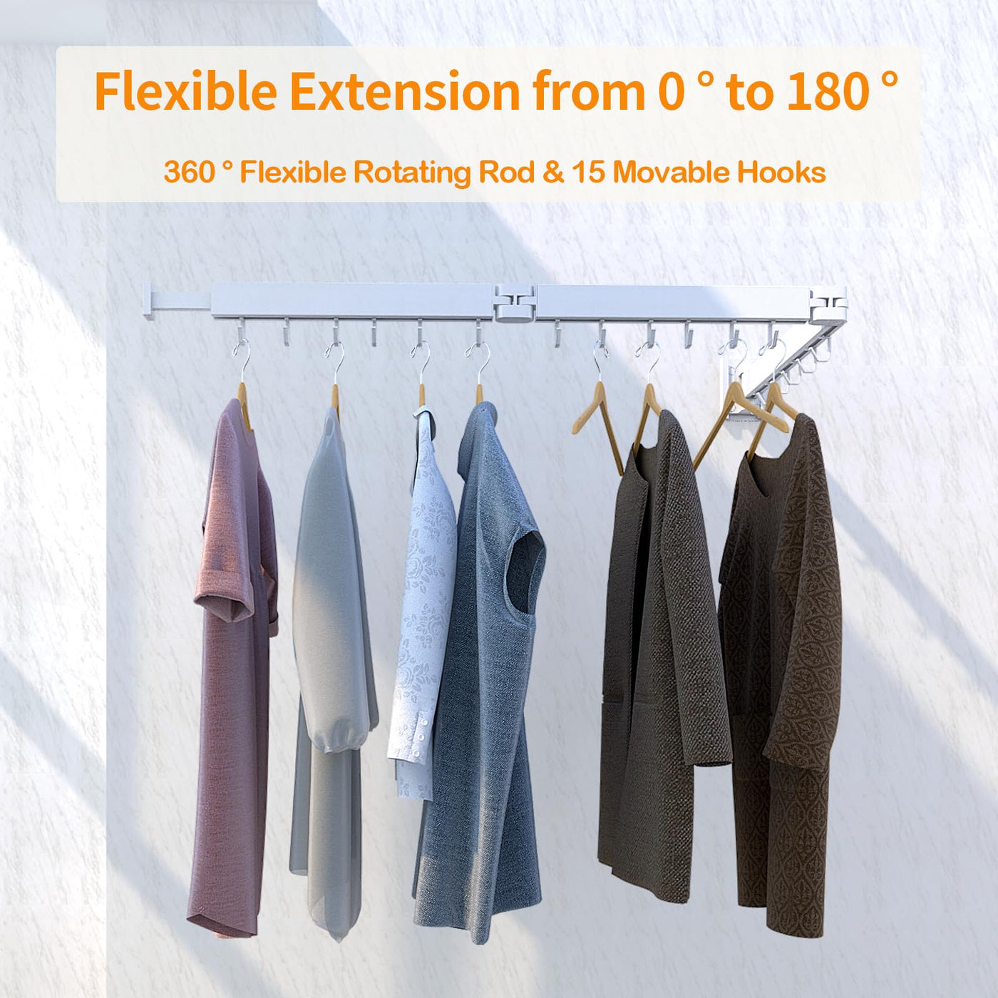 Kelisiting Wäscheständer Wandmontage, 3-Fold Wand Wäschetrockner ausziehbar, 120 cm/ 50 Inch gefaltet Ausziehbarer Wandmontage für kleine Haushalte, Platzsparend-150 LBS Tragkraft - Weiß