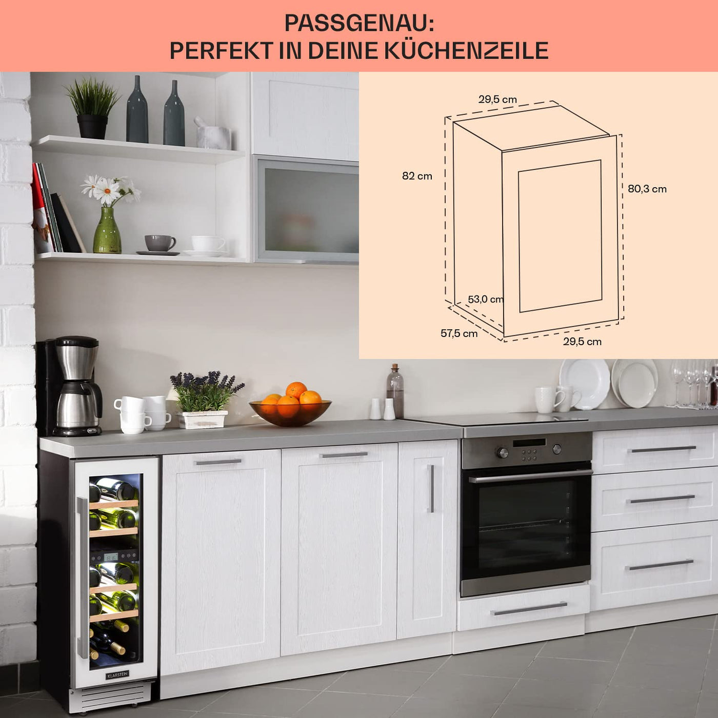 Klarstein Weinkühlschrank 2 Zonen, 53L Getränkekühlschrank, Kleiner Einbau-Weinschrank Schmal, Wein-Kühlschrank mit Glastür, Indoor/Outdoor Flaschenkühlschrank, Wine Fridge für 17 Flaschen