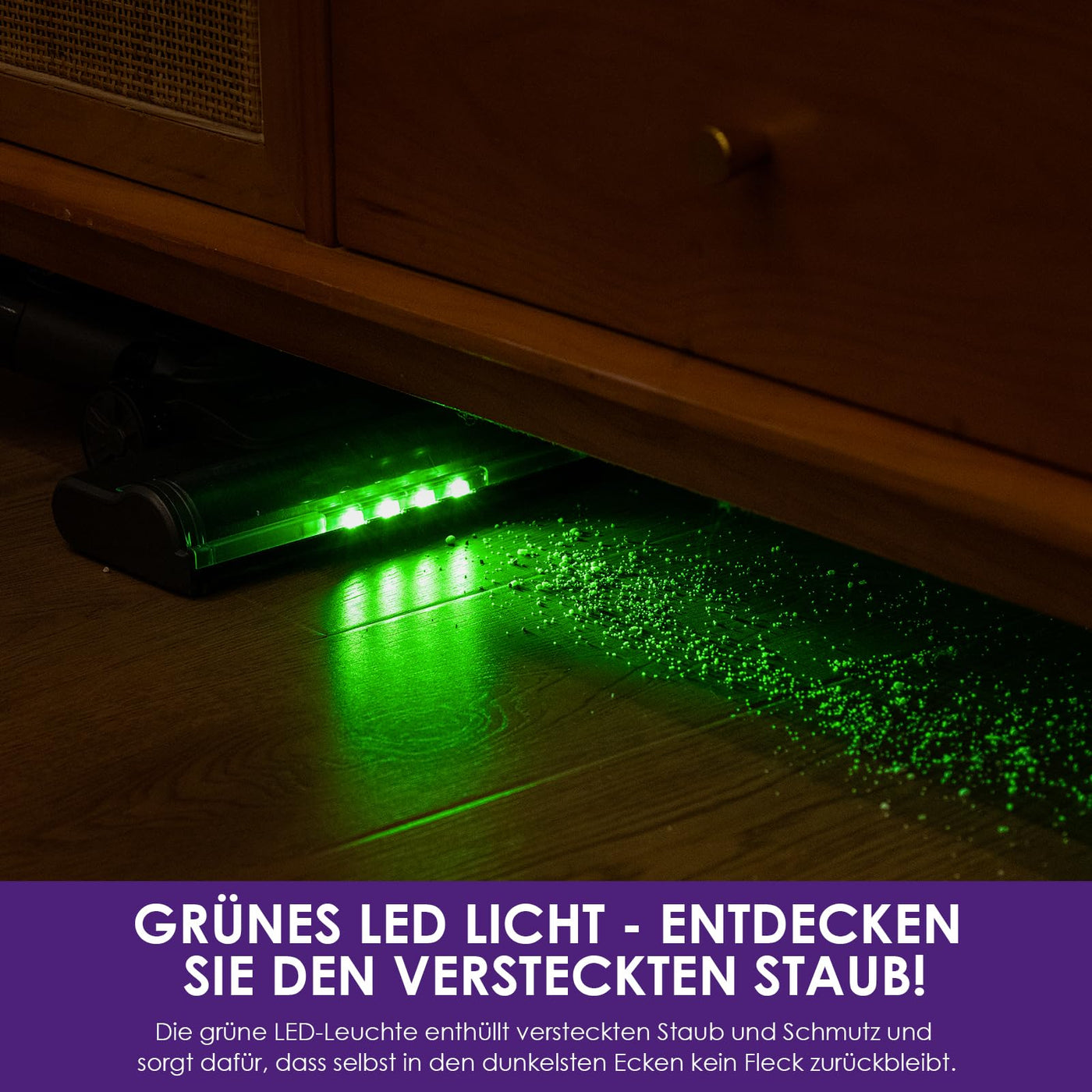 Suirviz Akku Staubsauger Kabellos, 500W/40000Pa/40 Min Akkustaubsauger mit Selbststehende, Leichter Stabstaubsauger mit grünem Licht, Ideal für Hartböden, Teppiche, Tierhaare