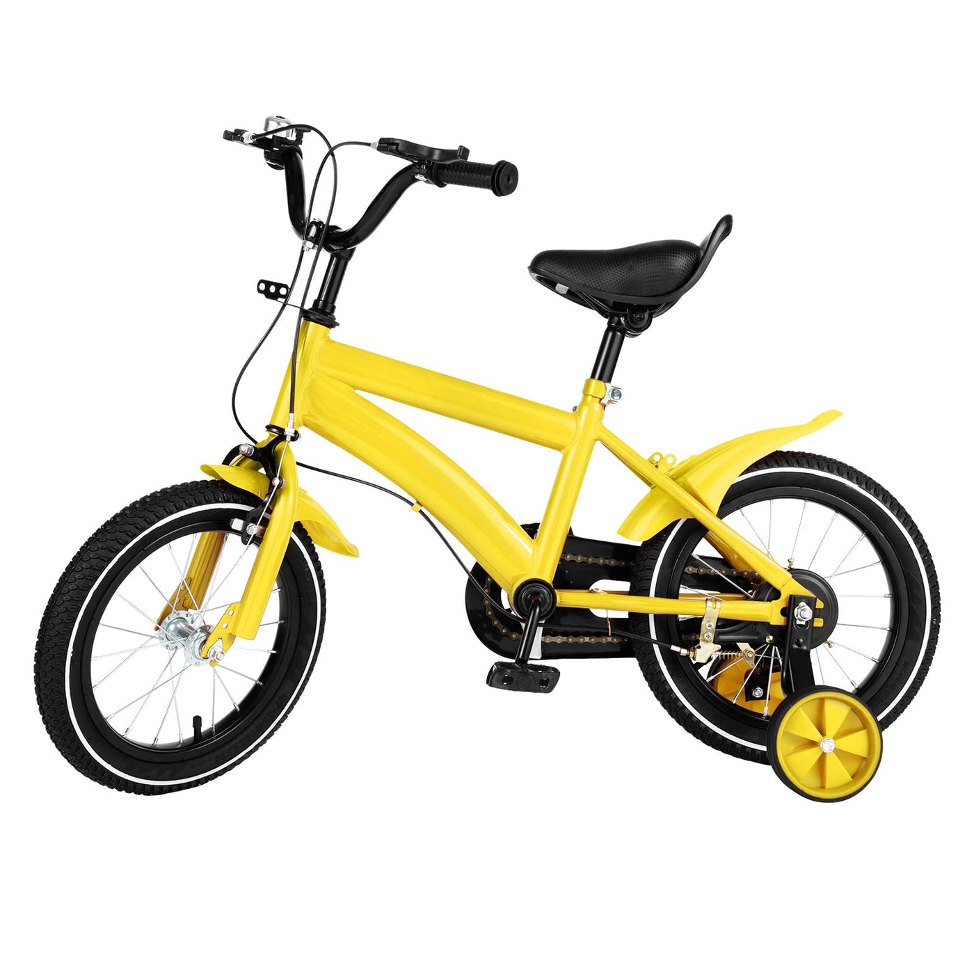 TFIANYNI Kinderfahrrad 14 Zoll, Kohlenstoffstahl Fahrrad 14 Zoll Mit Stützräder Abnehmbare, Fahrrad Für Kinder 100-115cm, Max Tragfähigkeit 50kg, Kinderrad Geschenke (Gelb)