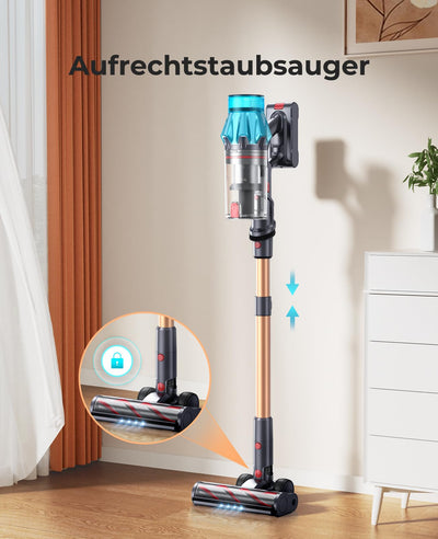 Fieety 550W/45KPa/60Min Akku Staubsauger, 8-in-1 Staubsauger Kabellos mit Wandmontierte Ladestation, 1M Ausziehbarer Schlauch, Sofabürste, Touchscreen, 1.5L, für Tierhaare/Teppiche/Hartböden/Auto