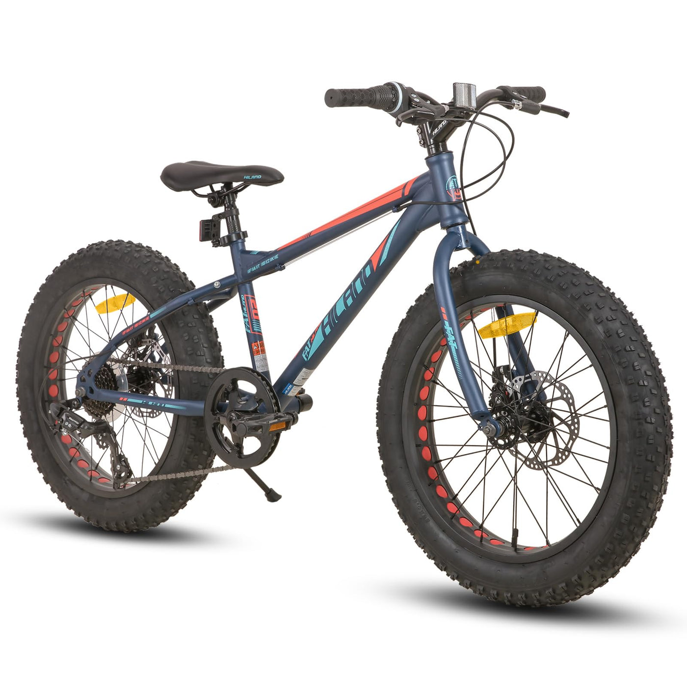 HILAND 20 Zoll Kinder Mountainbike, 7 Gang Fat Tires Mountainbike, Double Scheibenbremsen Kinder Fahrrad für Jungen Mädchen, Blau
