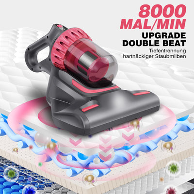 Milbensauger für matratzen mit UV-Licht, Handstaubsauger, Schmutzbehälter 200 ml, Milbenstaubsauger mit Staubmilben-Sensor, 10kpa Anziehung Milben Staubsauger Antimilben-Staubsauger entfernt 99,9%