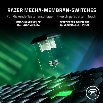 Razer Ornata V3 - Flache Mecha-Membran-Gaming Tastatur (Hybrid Mecha-Membran-Switches, Magnetische Soft-Touch-Handballenauflage) QWERTZ DE-Layout | Schwarz