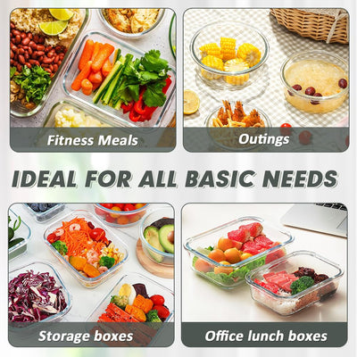 VERONES 24 Stück Glas Crisper Set, luftdichte Glas-Lunchboxen, stapelbare Glas-Lunchboxen mit Deckel, gefrier- und spülmaschinenfest, grau