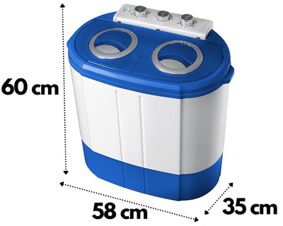 Steinborg Mini Waschmaschine mit Schleuder | 2 Kammern | Waschautomat bis 3 KG | Schleuderkammer bis 1 Kg | Reisewaschmaschine | Miniwaschmaschine | Camping Mobile Toploader, Grau/ Weiß