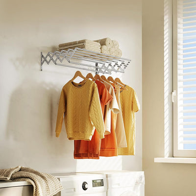 IBVIVIC Wäscheständer zur Wandmontage Wandtrockner ausziehbar aus Edelstahl mit 7 Stangen, platzsparend kompakt, Tragkraft 25 kg, Silber