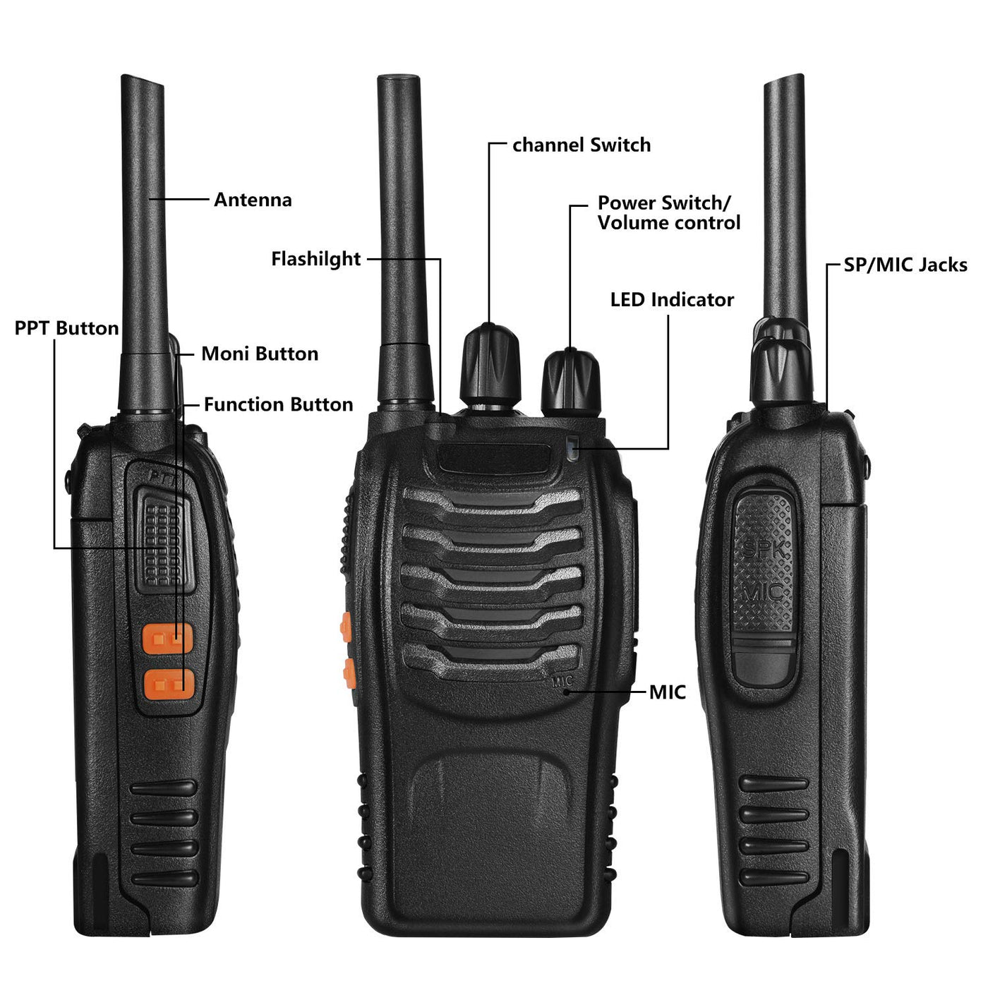 JUAUO Walkie Talkies PMR446 Professionelle Funkgerät Set, 16 Kanäle Wiederaufladbares Walky Talky Set Tragbares mit Headset und USB-Ladestation für Outdoor-Sport, Baustelle(1 Paar, Schwarz)