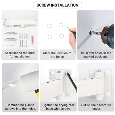 SWAWIS Wäscheständer Wandmontage Kleiderstange 120cm Ausziehbar Klappbar Wäscheständer Kleiderstange Wand mit 18 Haken für Balkon, Wäsche, Badezimmer, Schlafzimmer, DREI Falten, Weiß