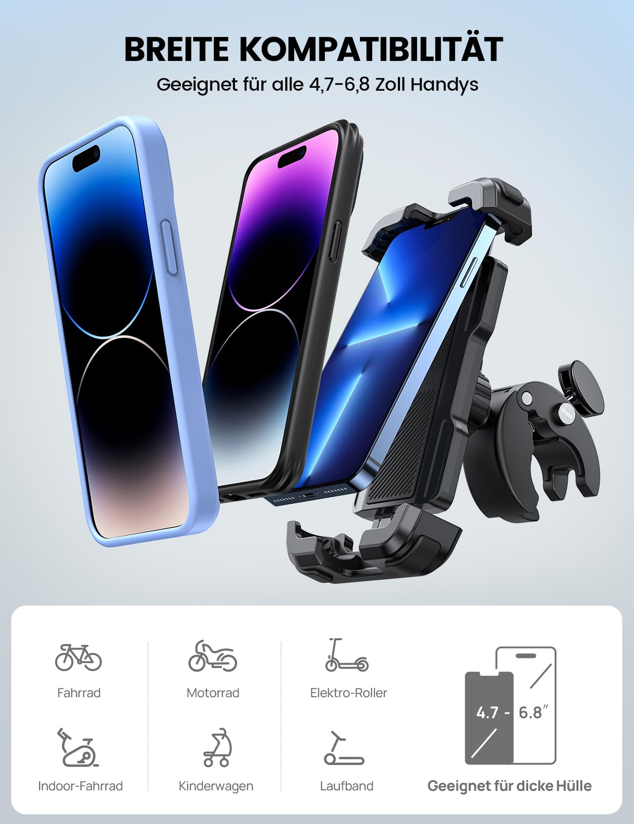Lamicall Handyhalterung Motorrad, Handyhalter Fahrrad - 2025 Universal 360° Lenker Halter für iPhone 17 16 15 14 Pro Max Plus, Air, SE, 13 12 Pro Max Mini, 11 Pro Max, Xs, XR, Samsung S24, Smartphone