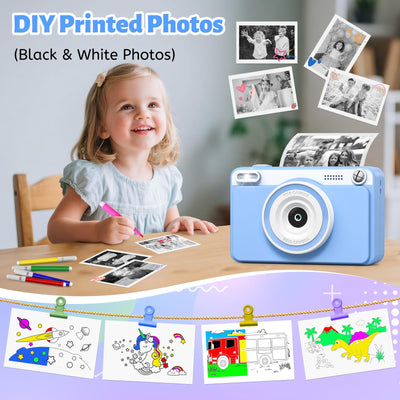 GREENKINDER Sofortbildkamera Kinder, 2.4 Zoll Bildschirm Kinderkamera Sofortbildkamera mit 32GB Karte & 5 Rollen Druckpapier,1080P Kamera Kinder Sofortdruck, Geschenk für 3-12 Jungen und Mädchen(Blau)