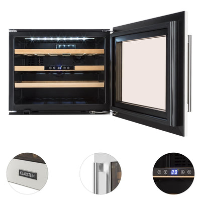 Klarstein Einbau-Weinkühlschrank, 1 Zonen Getränkekühlschrank Klein, Kleiner Weinschrank 57L, Wein-Kühlschrank Klein mit Glastür, Indoor/Outdoor Flaschenkühlschrank, Wine Fridge 24 Flaschen