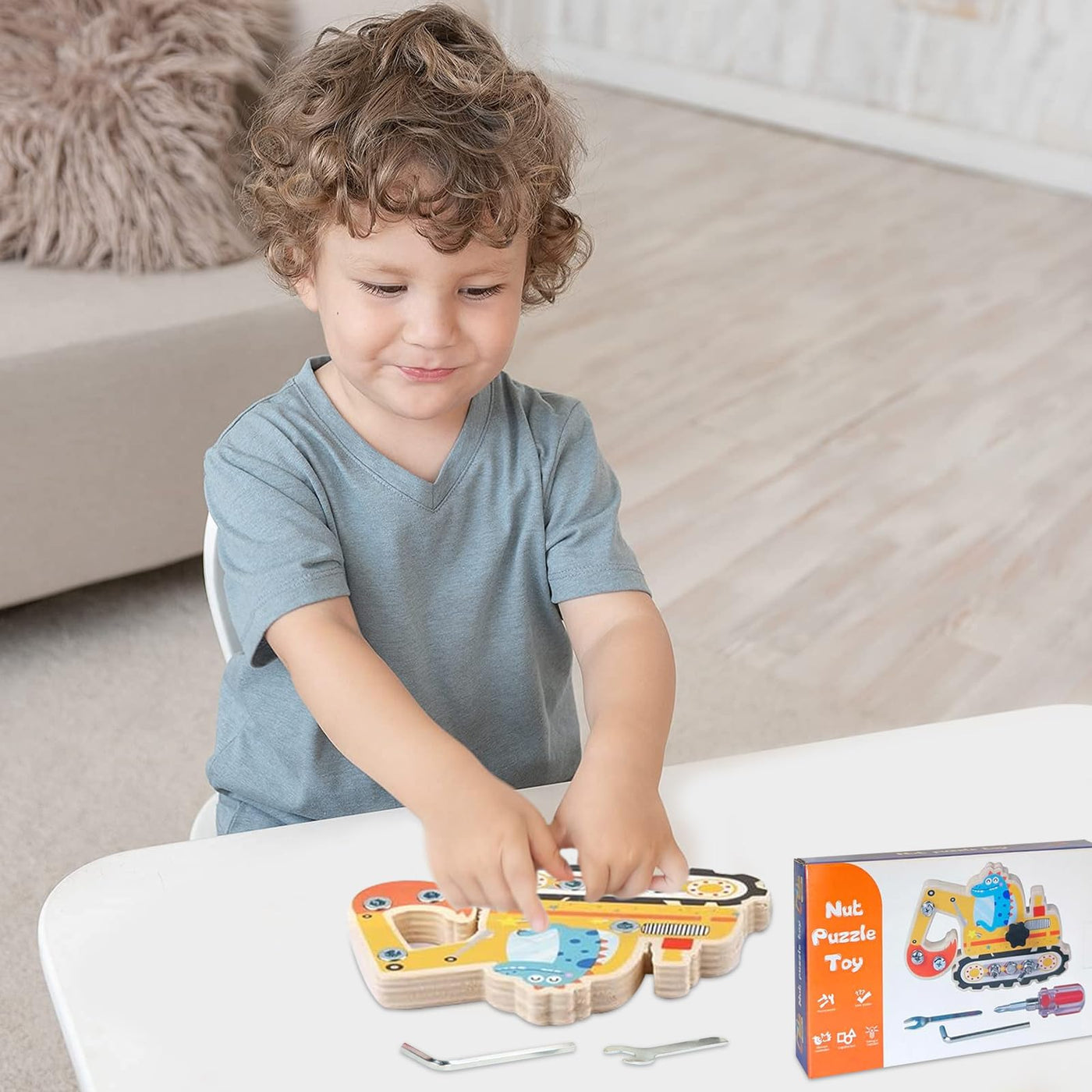 Montessori Schraubbrett Dinosaurier Bagger Spielzeug Motorikspielzeug ab 2 3 4 5 Jahre Busy Board Holz Kinderspielzeug Feinmotorik Lernspielzeug Bagger Spielzeug geschenke für Kinder Mädchen Junge