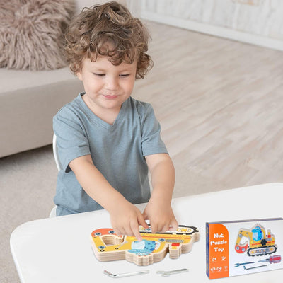 Montessori Schraubbrett Dinosaurier Bagger Spielzeug Motorikspielzeug ab 2 3 4 5 Jahre Busy Board Holz Kinderspielzeug Feinmotorik Lernspielzeug Bagger Spielzeug geschenke für Kinder Mädchen Junge